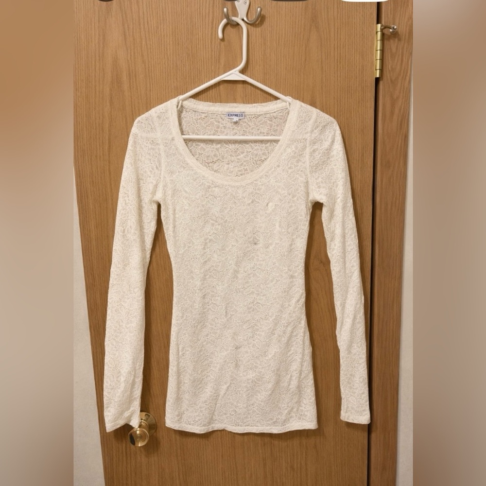 Express Brand Lacy Classic Ivory Long Sleeve Top Size S